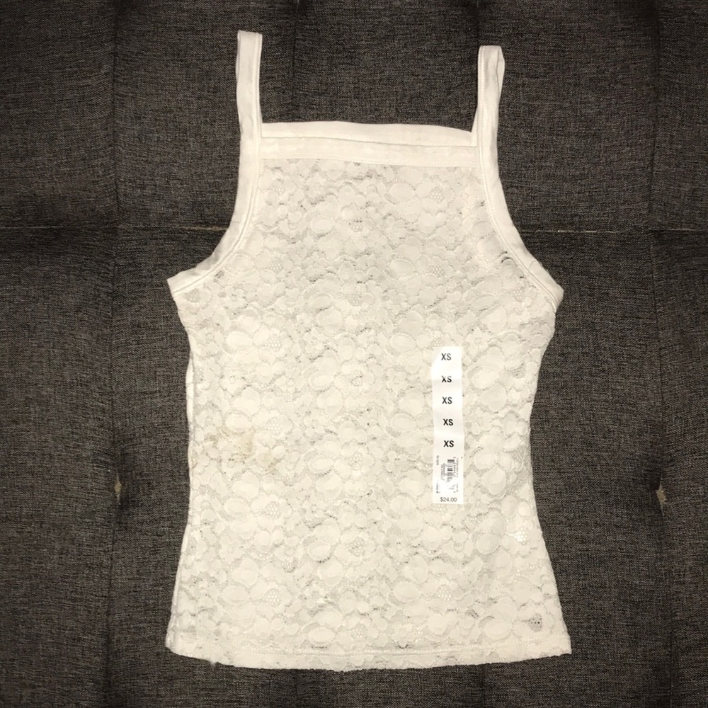SO Brand Square Neck White Lace Crop Tee XS